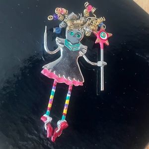 Vintage whimsical fairy girl with magic wand brooch EUC